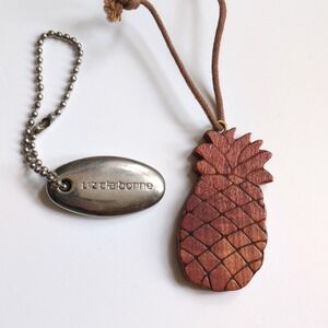 Liz Claiborne Purse Hang Tag Charm or Keychain Pineapple Logo Metal Wood